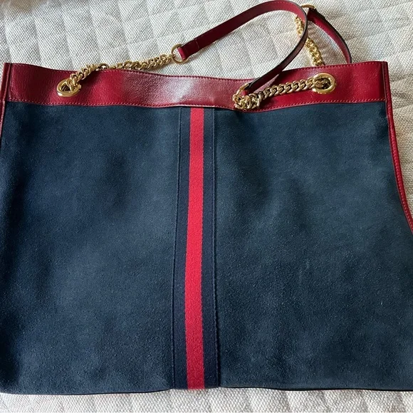 GUCCI Red Leather & Navy Suede Chain Strap Tote Bag. EUC!!!! No callouts!! - Picture 6 of 16